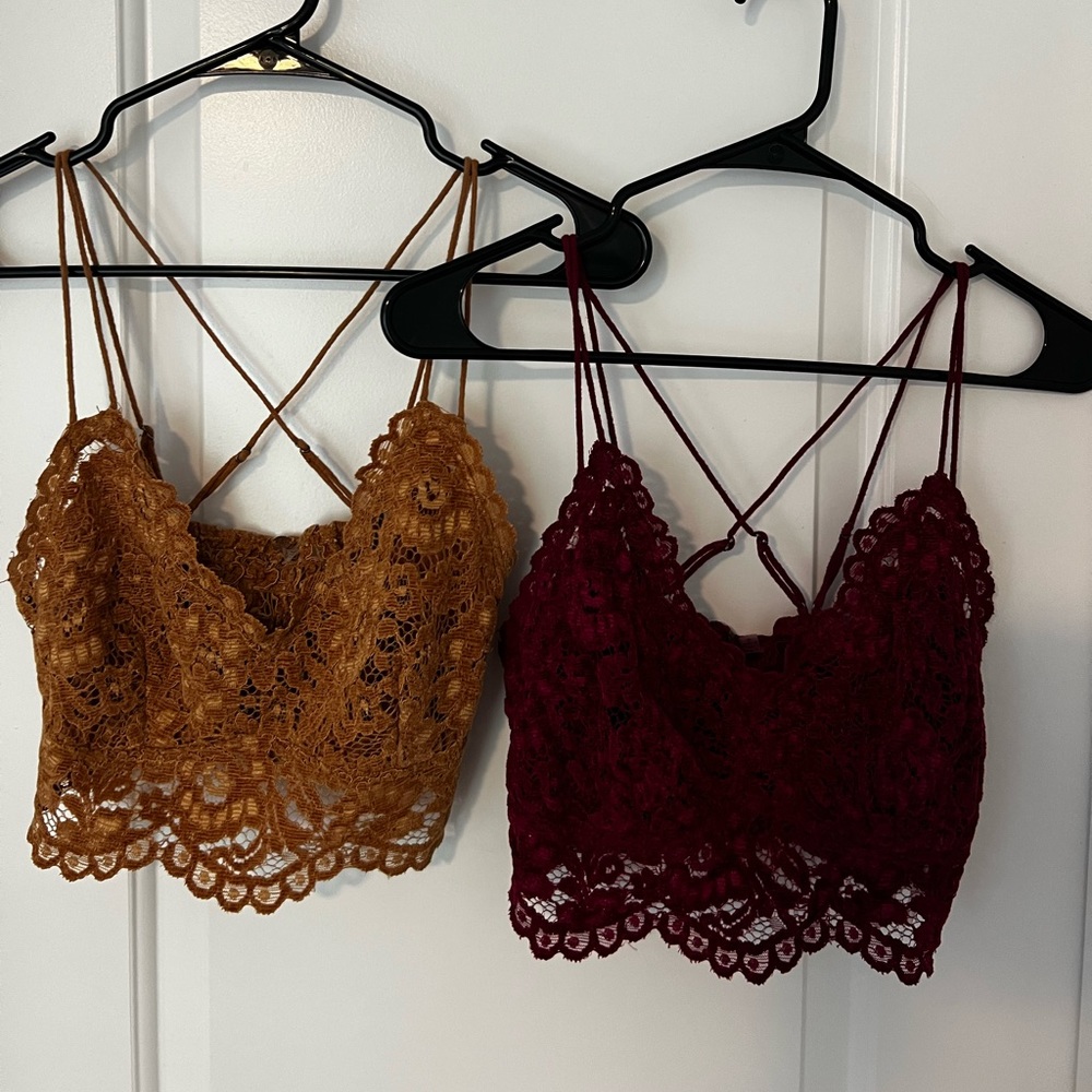 Free People velvet bralettes tan and maroon size small